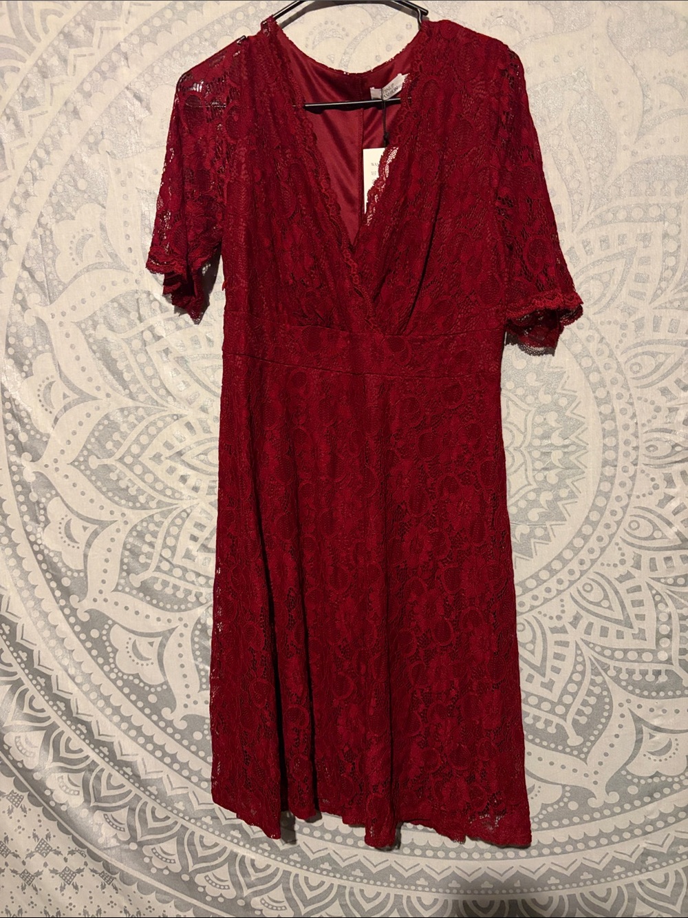 Pinup Fashion Burgundy Lace Faux Wrap Midi Dress NWT Size 14W